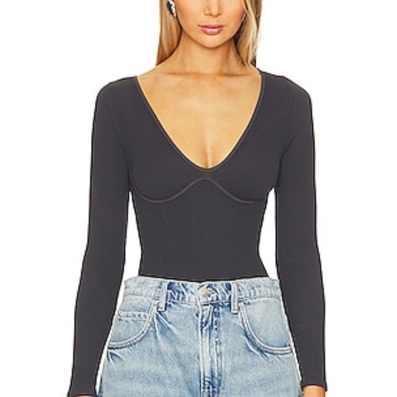 FP Movement by Free People Tops - Free People x Intimately FP Meg Seamless V-neck Bodysuit in Obsidian